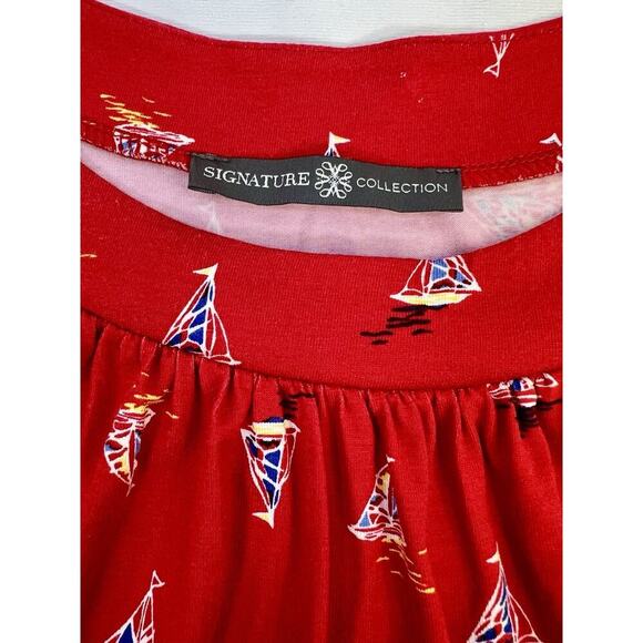 Women’s Midi Dress 1X 18-20 Sailboat Print Red Nautical Coastal Summer - Picture 10 of 12